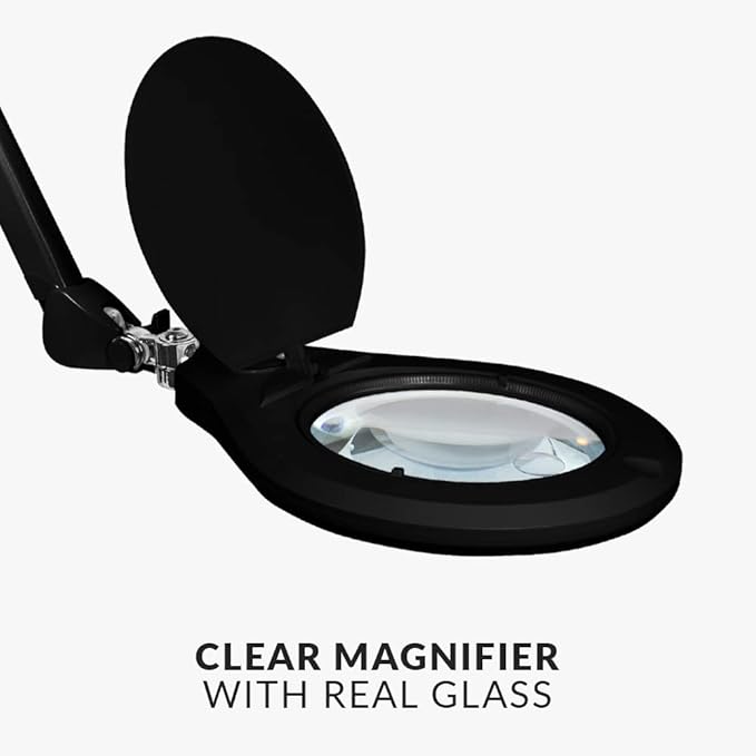 Neatfi LED Magnifying Lamp with Clamp, Dimmable, 6500K Color Temperature, Glare-Free, for Sewing, Painting, Jewelry Making, and Reading (Black, 6 Inch Glass Lens)