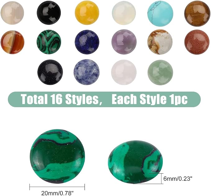 SUPERFINDINGS 16 Styles Half Round Gemstoness Cabochon 20mm Flat Back Stones - Image 2