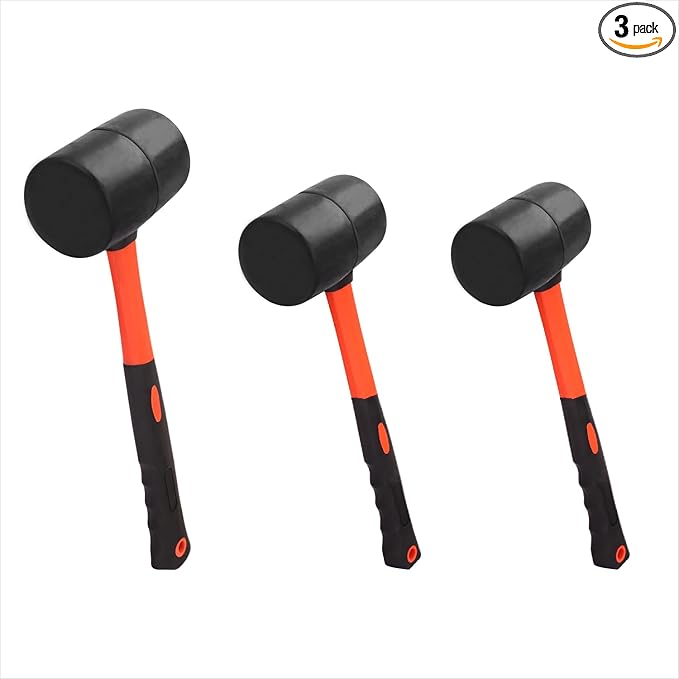 3 PCS 27 16 12 OZ Rubber Mallet, Rubber Hammer, Rubber Mallet Set With Black-Yellow Fiberglass Handle Perfect For Wood, Metal, Plastic, Glass, And Ceramics. By GENHAKON