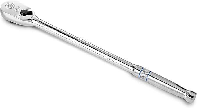 DURATECH Extra Long Handle 1/2-Inch Drive Ratchet, 90-Tooth Ratchet Wrench with 15" Handle and Dust Proof Teardrop Enclosed Head, Reversible, CR-V Steel Made, CR-MO Head, Full Polished, Gifts for Men