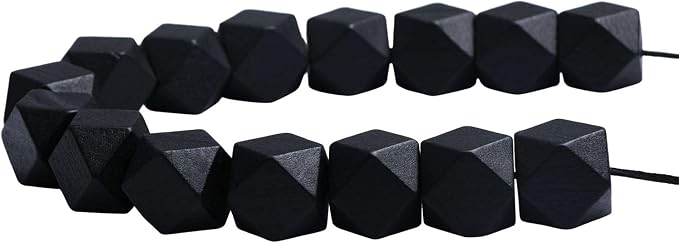 20mm Black Wooden Geometric Beads - Image 4