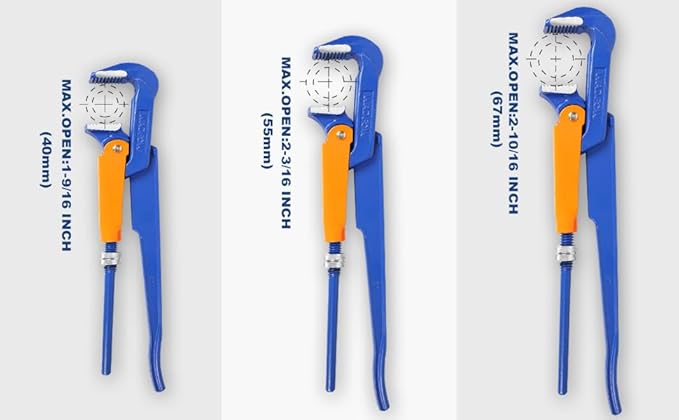 Swedish Pattern Type A pipe Wrench: Size 1" with 40 mm Max Jaw Opening, 12 inch x 90 Degree Angle Corner Pipework, Red Lacquered Finish