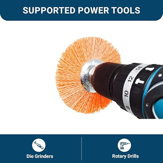 Benchmark Abrasives 4” Mounted Nylon Wire Wheel, Medium Grit, 1/4" Drill Shank, Perfect for Rust or Paint Removal Sanding Finishing on Aluminum, Brass, Copper - (Orange, 4")