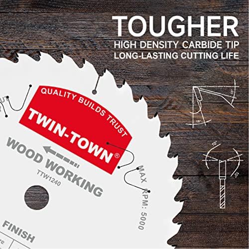 TWIN-TOWN 12-Inch 40-Tooth ATB Fine Finish Wood Cutting Circular Saw Blade, 1 Inch Arbor, Compatible with Table and Miter Saws, Premium Quality Woodworking Saw Blade