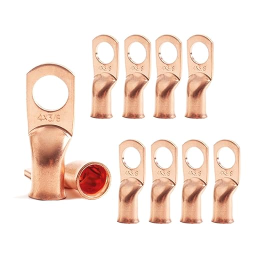 4 AWG 3/8" Stud (10 pcs.) Heavy Duty Battery Ring Terminal 4 Gauge Connectors 4 Gauge Battery Cable Ends Wire Lugs Copper Ring Terminals Bare Copper Eyelets Tubular Ring Terminal