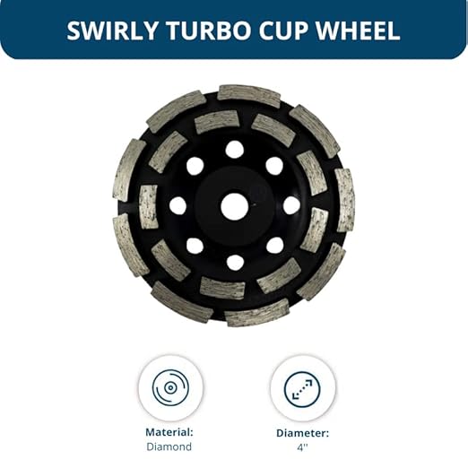 Benchmark Abrasives 4 Inch Grinder Wheels Threaded Swirly Turbo Diamond Cup Wheel with 5/8"-11 Arbor Hole for Masonry, Natural Stone, Concrete Grinding Wheel - Angle Grinder Attachments (4”)