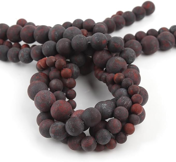 36pcs Natural Matte Red Flower Gemstone Beads，10mm Frosted Round Loose Stone - Image 7
