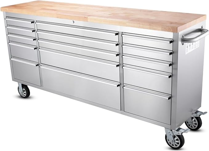 72 inch Tool Chest with 15 Drawers for Garage, Workbench and Repair Store, Tool Cabinet in Stainless Steel (72 inch - Stainless Steel)