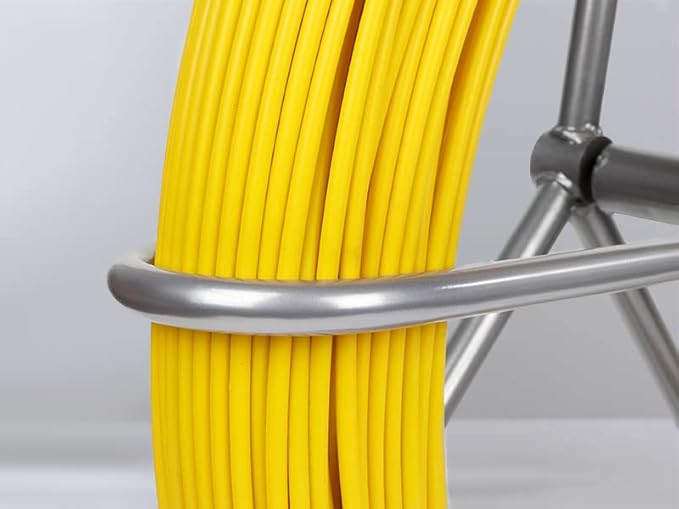 FAHKNS 425FT Fish Tape Fiberglass 1/4 inch(6MM) Fishing Wire Puller Duct Rodder Cable Running Electrical Fishtape Tool Rod with Steel Reel Stand Through Wall Pipe Length Marking in Meter