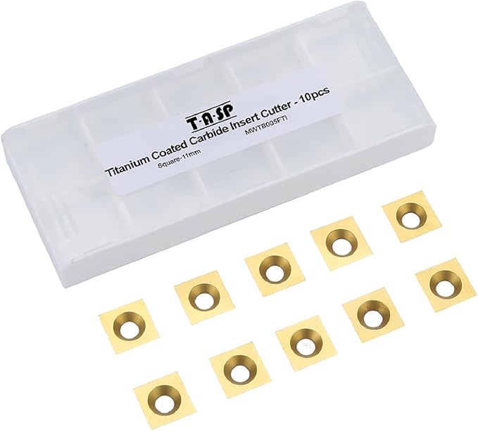 TASP Titanium Coated Carbide Cutter Inserts for Wood Turning Tools,11x11mm,Pack of 10,Square