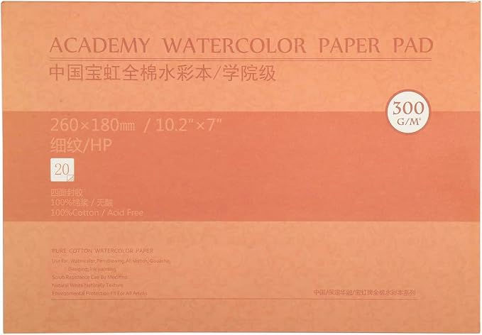 MEEDEN 10X7 Watercolor Paper Block, 20 Sheets, Smooth Surface 100% Cotton by MEEDEN