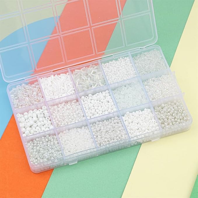 15 Grid White Glass Seed Bugle Tube Beads Kit - Image 2