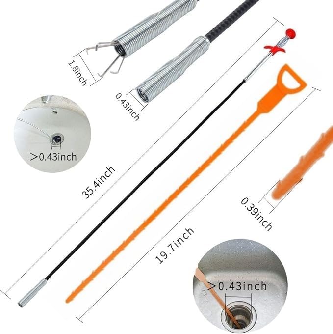 Drain Snake with Bendable Hose & 4 Claws - Flexible Hair Drain Clog Remover Tool for Sink, Toilet, Shower, and Tight Spaces, Grabber Claw Pick Up Reacher for Clogged Drains Cleaning (35.4in)