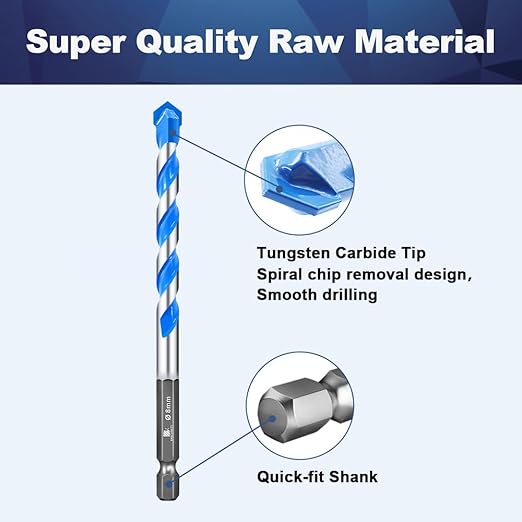 Carbide Drill Bit Set - Dry Drill Bit Set for Masonry, Concrete, Bricks, Wood, Plastic etc(6 * 5/8 * 2/10 * 2/12MM Quick-fit Shank)