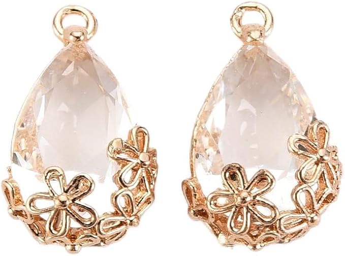 FASHEWELRY 50Pcs Faceted Teardrop Glass Charms Transparent Crystal Drop Pendants by FASHEWELRY