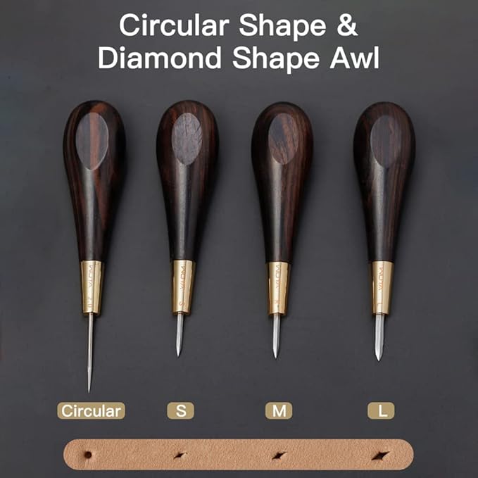 WUTA Round Shape Stitching Awl Ebony Blackwood Handle Leather Craft Sewing Awl Handmade Sewing Tools DIY Stitcher Taper,Round 1pcs