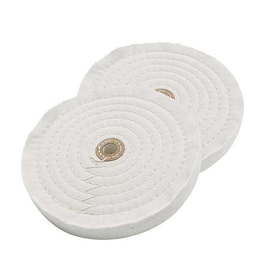 Luo ke 2 Pcs 6'' Cotton Buffing Wheel - 70 Ply Spiral Sewn Muslin Cotton Buffing Polishing Wheel with 1/2'' Arbor Hole for Bench Grinder Table Grinder (White)