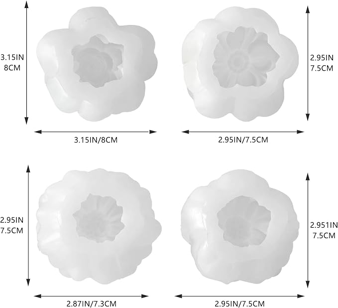4 Pack 3D Flower Silicone Molds, DIY Candle Soap Making Cake Decorating | - Image 2