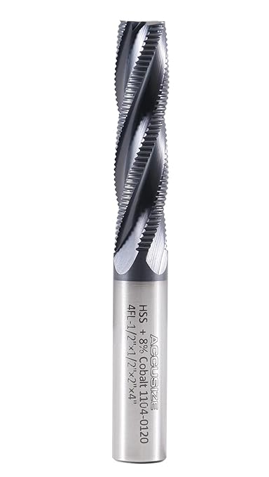 Accusize Industrial Tools 1/2'' Fine Tooth M42 8% Cobalt Tialn Roughing End Mill, 1/2'' Shk Dia, 2'' Flute Length, 4'' Oal, 4 Flute, 1104-0120