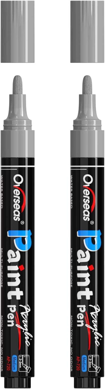 Overseas 2 Pack Silver Acrylic Paint Pens Permanent Markers, Medium Tip | by Overseas