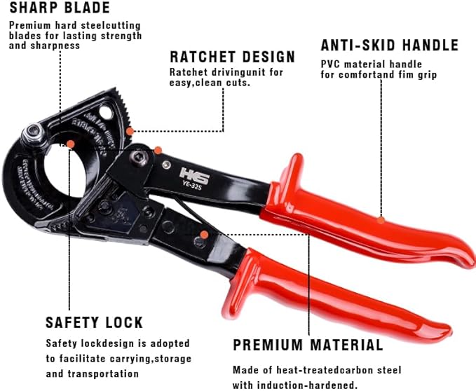 HKS Ratchet Cable Wire Cutter Heavy Duty for Cutting Electrical Aluminum Copper and Multi-core Cables up to 240mm²