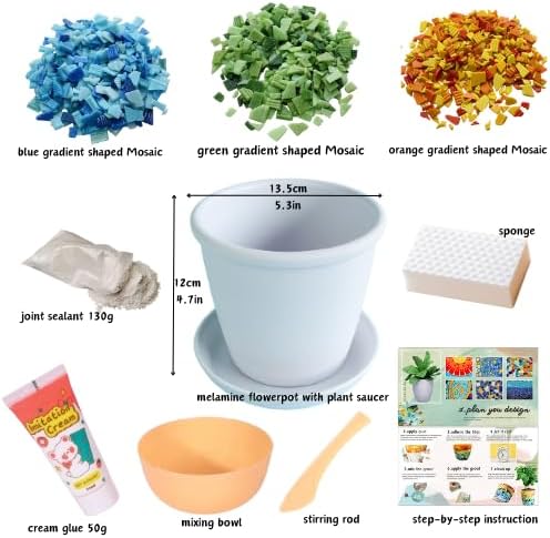 jiezaidada Adult DIY Mosaic Flower Pot Kit, Glass Tile Planter Craft - Image 2