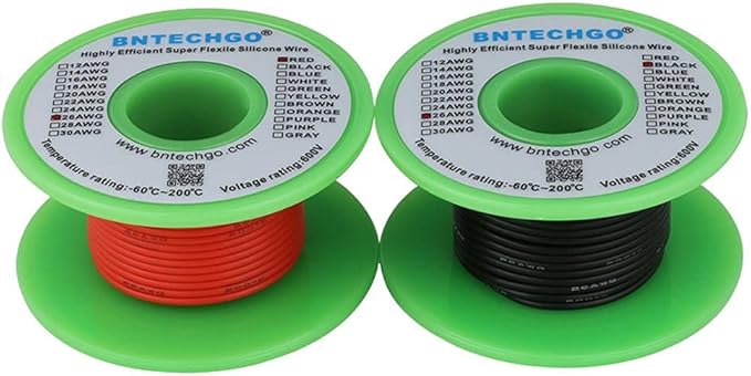 BNTECHGO 26 Gauge Silicone wire spool red 25ft and black 25ft Flexible 26 AWG Stranded Tinned Copper Wire