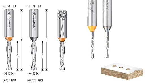 Amana Tool - 317008 Brad Pt. Solid Carbide Dowel Drill Boring Bit L/H 8mm Dia x 70mm Lon