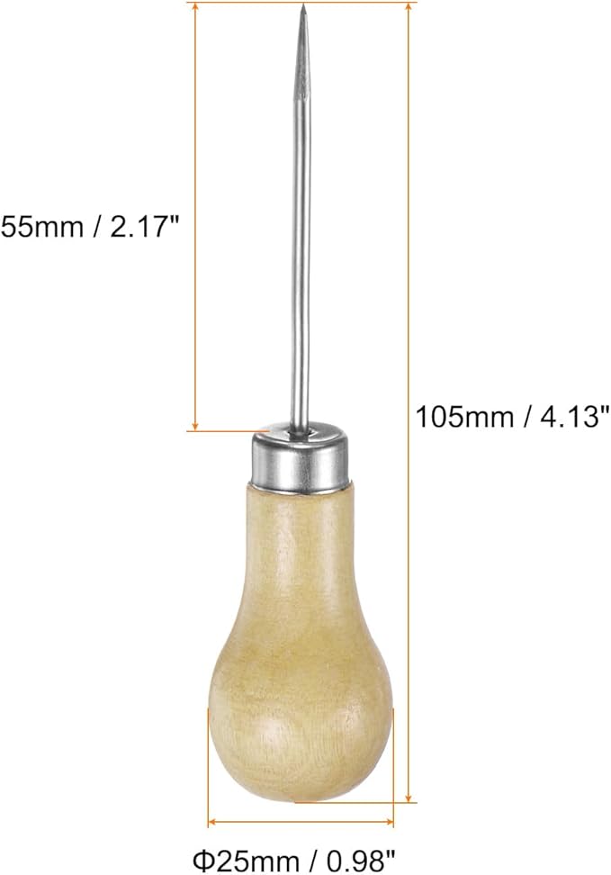 HARFINGTON Handwork Sewing Awl Single Gourd Awl Leather Punch Hole Tool with Wooden Handle Scratch for Broken Wire Make Mark Drilling Stitching Repair and DIY Handmade, Log Color