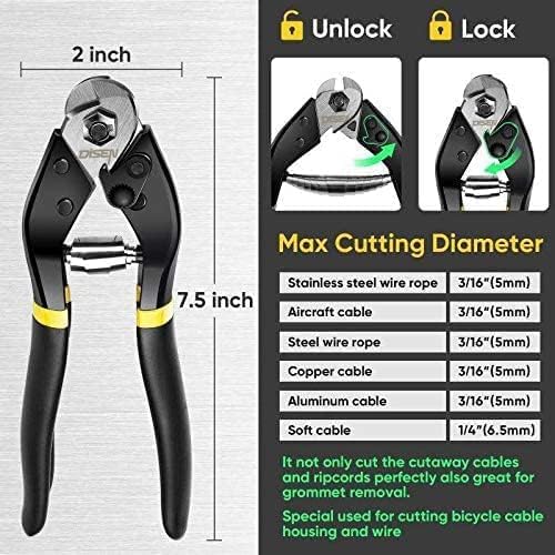 DISEN Wire Cutters Heavy Duty Cutting Up to 3/16", Metal Cable Cutters for Fence Thick Wire, Safety Lock, Spring Loaded, Non-slip Matte Handle, Chrome Vanadium Steel Jaw