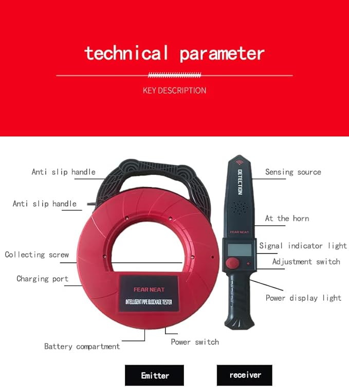 Pipe Locators, Water Pipe Blockage Detector for PVC/Plastic/Metal Underground Pipeline Blocking Clogging Finder Sewer Wall Scanner Plumbing Tools 30M