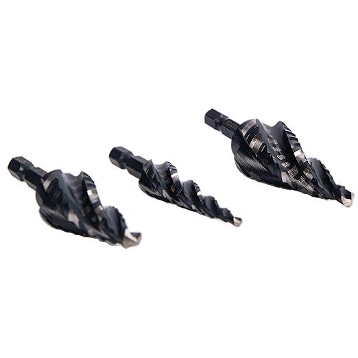 Four Spiral Flute M35 Cobalt Step Drill Bit Set 1/8"-7/8"(3pcs),Impact Ready Four Flute Step Drill Bit, 1/4" Hex Shank Step Bits for Drilling Metal, Stainless Steel, Aluminum, Wood, Plastic
