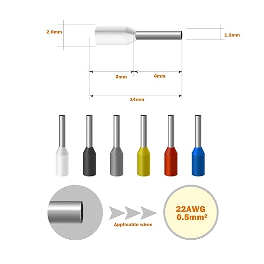 Fidioto 22AWG Wire Ferrules, 250pcs 22AWG Terminal Connector Kit, Crimp Terminal Connector Sleeves for Electric, Industrial, Chemical Industry, Power Control System, etc.