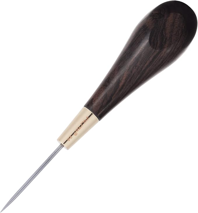WUTA Round Shape Stitching Awl Ebony Blackwood Handle Leather Craft Sewing Awl Handmade Sewing Tools DIY Stitcher Taper,Round 1pcs