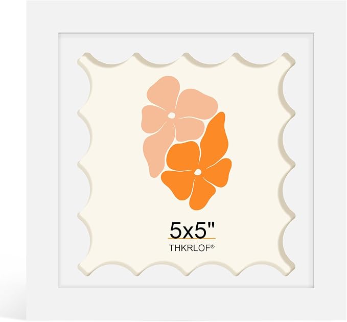 5x5 Picture Frame with Wavy Mat, Wooden Real Glass 5 x 5 Photo Frame by THKRLOF