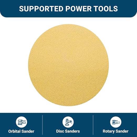 Benchmark Abrasives 5 Inch Sanding Discs Hook and Loop, Aluminum Oxide Stearated Gold No Holes Adhesive Sandpaper for Surface Blending, Automotive - Orbital Sander Sandpaper (50 Discs), 150 Grit