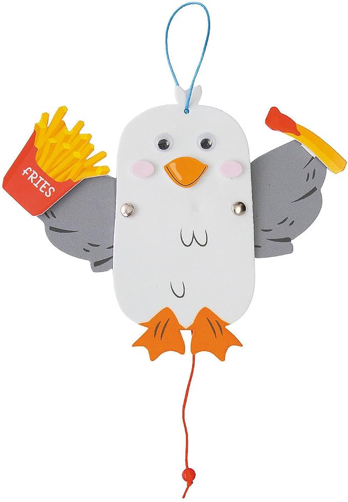 Fun Express 6 3/4" x 6" White Seagull & Fries Pull String Puppet Craft Kits by FunExpress