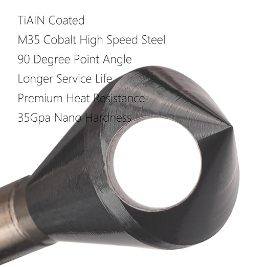 Cobalt Single End Countersink Drill Bits Set, TiAlN Coated 90 Degree Heavy Duty M35 Countersink Chamfer Tool for Metal, Stainless Steel, Copper, Wood, Fiberboard, 15-20MM