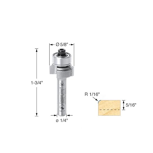Amana Tool - 49493 - 49492 Carbide Tipped Corner Round 1/16 Radius x 5/8 Dia x 5/16 x 1/4" Sha
