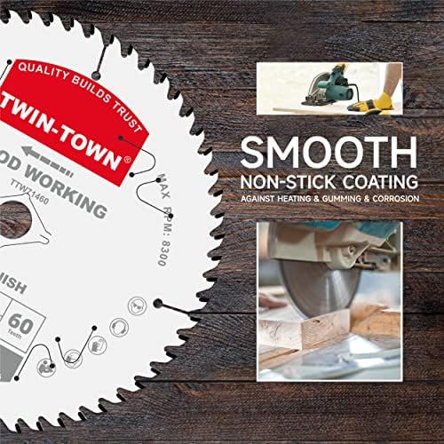 TWIN-TOWN 7-1/4-Inch Saw Blade, 60 Teeth,General Purpose for Soft Wood, Hard Wood, Chipboard & Plywood, 5/8-Inch DMK Arbor