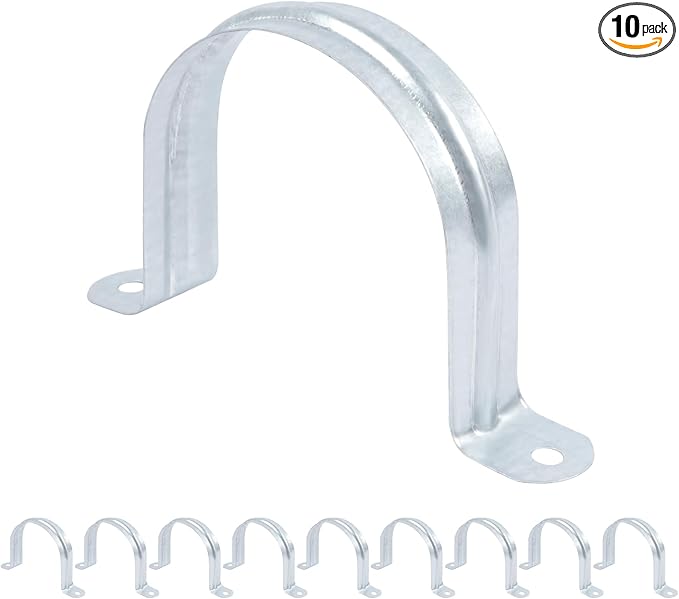 2-6/16 Inch Reinforced Rigid Pipe Strap, 2 Holes U Bracket Cable Clamp Hanger, Zinc Coated Tension Tube Clip, Conduits Strap Clamps for Pipe Fixing on Various Surfaces, 10 PCS(63 mm)