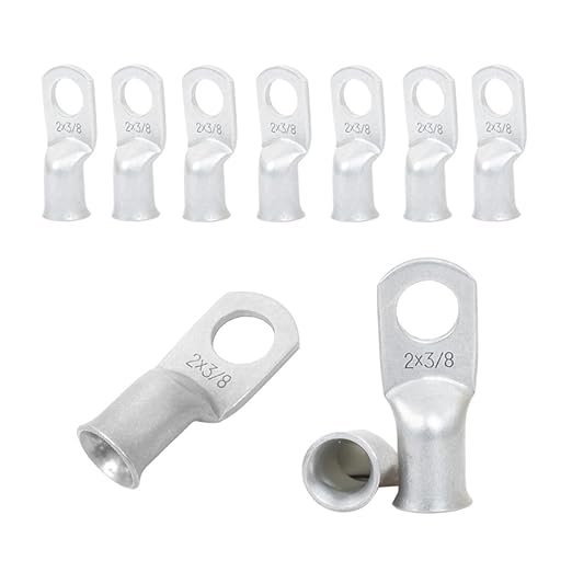 2 AWG 3/8"" Stud (10 pcs.) Battery Ring Terminal 2 awg lugs 2 Gauge Connectors Heavy Duty Wire Lugs Battery Cable Ends Tubular Ring Terminal Battery Terminal Connectors Tinned Copper Eyelets