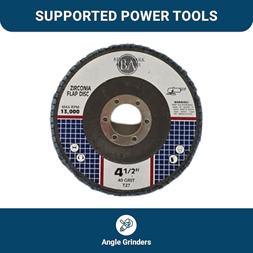 Benchmark Abrasives 4.5" Premium Zirconia Type 27 Flat Flap Discs Grinding Wheels for Sanding Stock Rust Removal Finishing Grinding Deburring Stainless Steel, 7/8" Arbor (100 Pack) - 40 Grit
