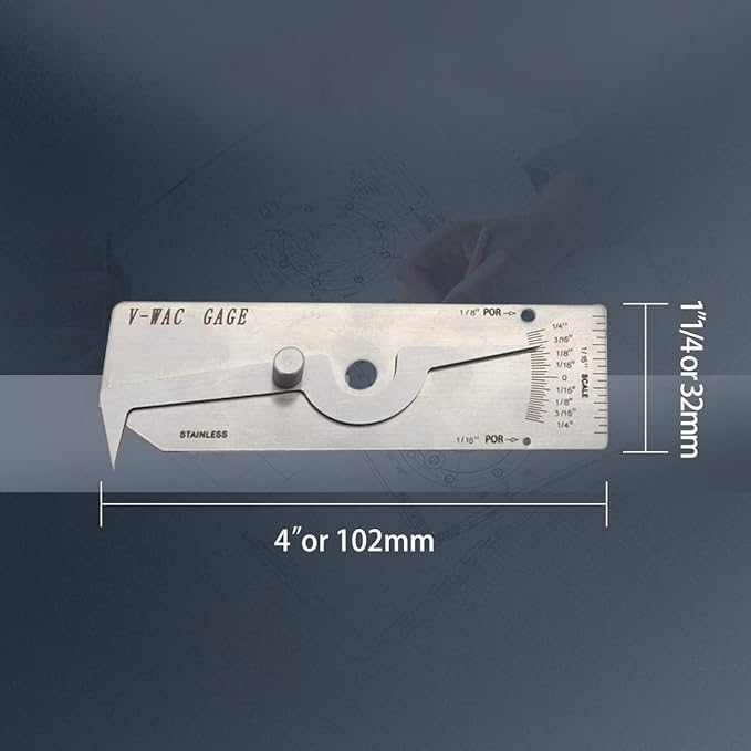 WeldingStop V-WAC Undercut Gauge Biting Edge Welding Guage for Welder Inspection Single Weld Gauge Measure Inspection Tools Porosity Size/amount Inspection Tools Inch Stainless Steel