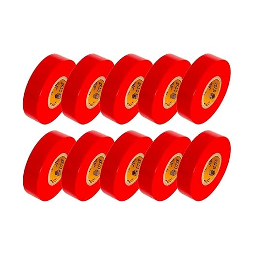GTSE Red Electrical Tape, 10 Rolls – Waterproof, Industrial Grade Vinyl, 3/4 in x 66ft– Strong Self-Adhesive PVC Electric Tape for Wire Insulation, 7 Mil, 600V – UL/CSA Listed