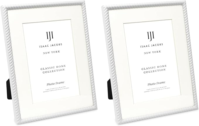 Isaac Jacobs 6x8 White Metal Rope Border Picture Frame, Horizontal & Vertical by IsaacJacobs