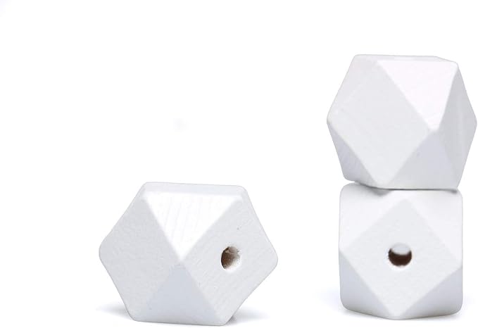 20mm White Wooden Geometric Beads by woodeni