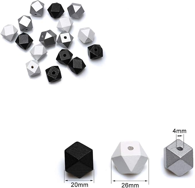 20mm Geometric Wood Beads Mixed in White, Polygon Wooden Loose Beads - Image 4