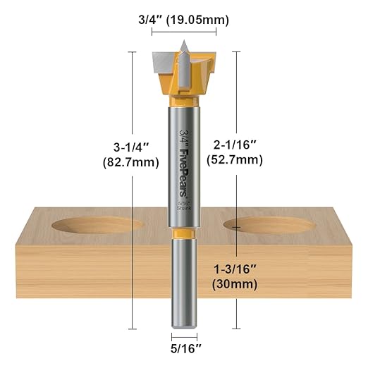 FivePears Forstner Drill Bit 5/16 inch Shank, 3/4 inch Cutting Diameter, Carbide Tipped Wood Hole Saw Auger Opener, Hole Opener Hinge Hole Cutter for Woodworking, Plastic, Plywood Products
