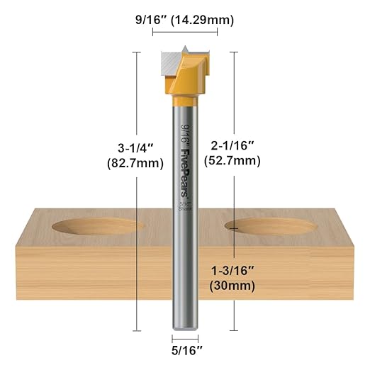 FivePears Forstner Drill Bit 5/16 inch Shank, 9/16 inch Cutting Diameter, Carbide Tipped Wood Hole Saw Auger Opener, Hole Opener Hinge Hole Cutter for Woodworking, Plastic, Plywood Products
